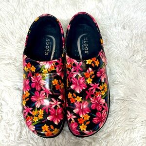 Klogs Floral Mules in Black, Pink, and Orange